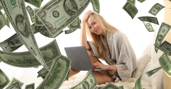 woman, laptop, money