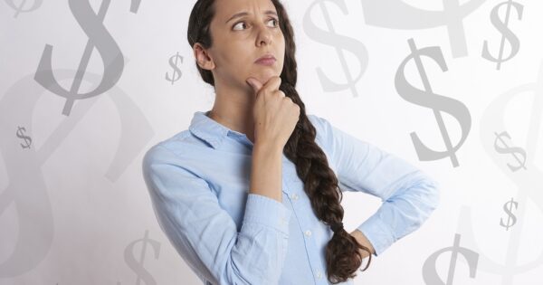 woman, thinking, money